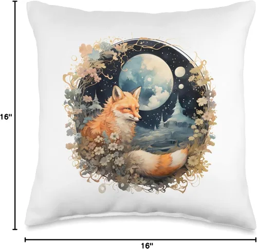 Vista 4 de Cushy Haven Cozy Woodland Nursery Accent Moonlight Fox - Almohada de 16 x 16 pulgadas, multicolor