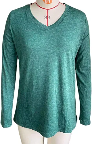 Vista 5 de Mayntop Blusa casual para mujer, color liso, de manga larga, cuello en V, holgada, de capa base