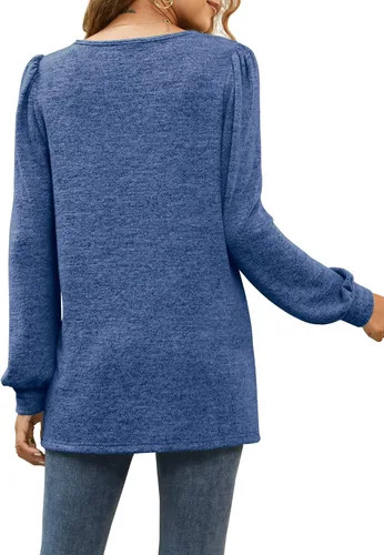 Vista 3 de WIHOLL Camisetas tipo túnica para mujer ajuste holgado manga larga cuello cuadrado