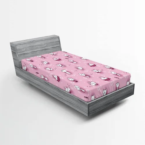 Lunarable Sábana bajera ajustable para gatos, gatitos juguetones en flores con mariposas, gato, gatito, maullido, animales, niñas, ropa de cama de