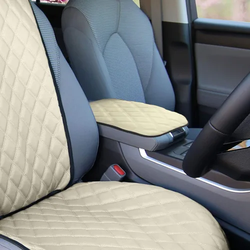 Vista 3 de FH Group Cojín de reposabrazos de consola central de lujo de piel sintética con patrón de diamante, protector de asiento para la mayoría