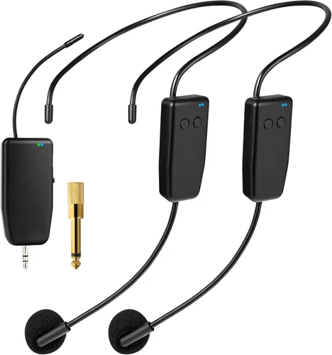 Sistema de Micrófono Inalámbrico para 2 Personas, Alcance de 160 pies, 2 Micrófonos Inalámbricos Duales de Diadema 2.4G para Karaoke, Altavoz,