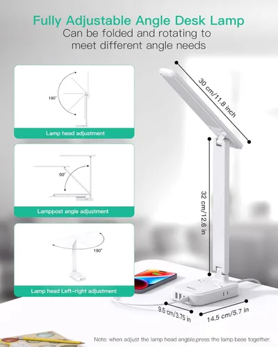 Vista 3 de Regleta de alimentación con lámpara LED de escritorio, lámparas de escritorio táctiles PD 30W, 4 tomas de corriente, 4 puertos USB (2 USB C)