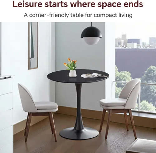 Vista 3 de Small Space - Mesa de comedor redonda de tulipán negro de 27.5 pulgadas, mesa de cocina moderna con base de pedestal para 2-4 personas, fácil