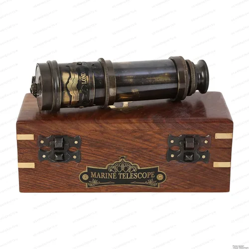 Telescopio de cristal espía de latón vintage, telescopio pirata de capitán náutico de mano con caja de madera, antiguo coleccionable marítimo,