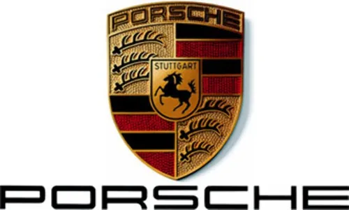 Vista 2 de Porsche Taza de porcelana Crest blanca con anillo dorado, 9 onzas