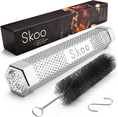Skoo Ahumador de pellets – Tubo de fumar hexagonal para barbacoa + cepillo + gancho + libro electrónico gratuito + guía de usuario digital – 5 horas
