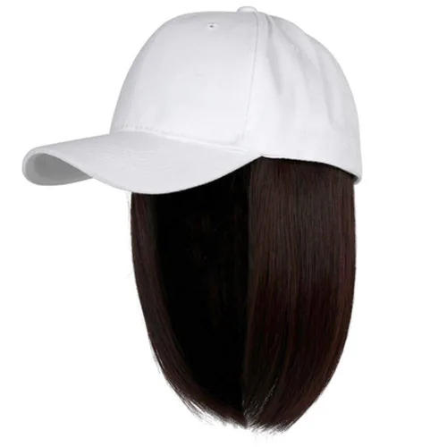 Vista 7 de YEKEYI Gorra de béisbol con extensiones de cabello, peluca sintética para mujer, gorra de béisbol ajustable (beige negro)
