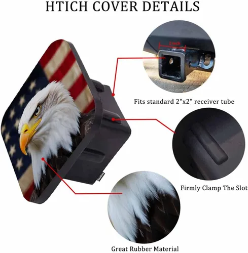 Vista 3 de Cubierta de enganche de remolque Beabes 2 pulgadas águila calva, cubierta de enchufe de remolque de águila calva estadounidense bandera de EE. UU.