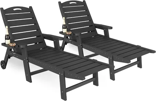 Vista 10 de UDPATIO Silla de salón para exteriores, tumbonas reclinables, piscina 2-Gris