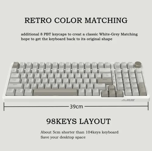 Vista 2 de FIRSTBLOOD ONLY GAME. AK992 - Teclado mecánico retro con cable, diseño completo de 98 teclas, teclado USB intercambiable en caliente