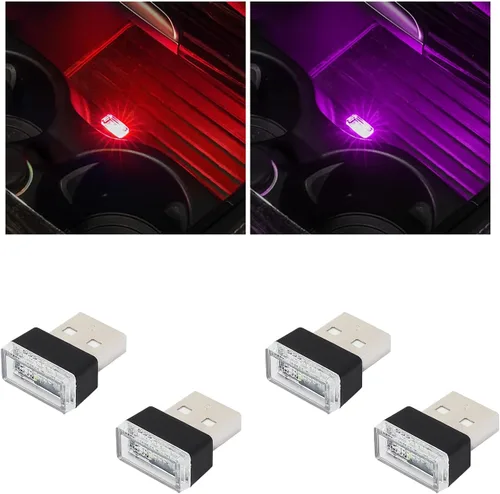Vista 20 de Augeny 4 PCS Lámpara de Atmósfera Interior de Coche LED USB, Luz Nocturna Decorativa Enchufable USB, Kit de Iluminación Ambiental Portátil