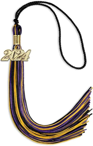 Vista 144 de Endea Graduation Borla mixta de triple color con gota de fecha dorada (negro/dorado/blanco, 2021)