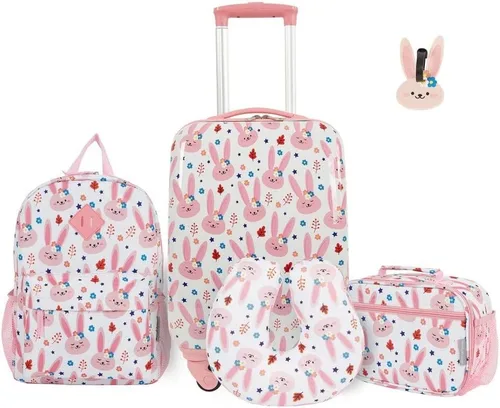 Travelers Club Juego de equipaje de viaje para niños de 5 piezas Conejito Juego de equipaje de viaje para niños de 5 piezas