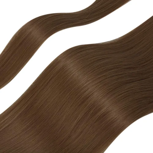 Vista 5 de Extensión de cola de caballo con clip, extensiones de cabello lacio envolvente para mujer (28 pulgadas, marrón castaño claro)