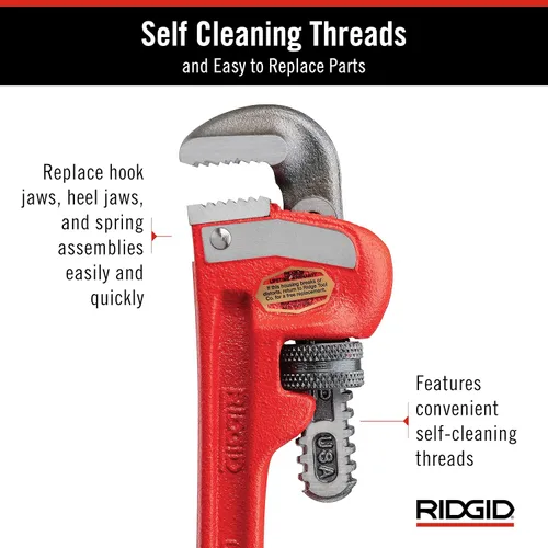 Vista 6 de RIDgid 31000 Modelo 6 Llave de tubo recta de plomería de servicio pesado de 6 pulgadas, roja, fabricada en EE. UU