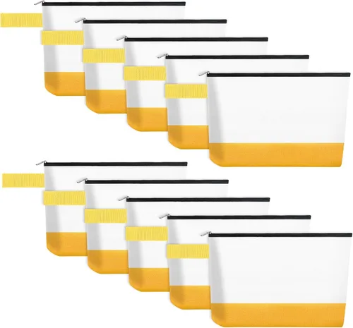 Vista 39 de 10 bolsas de maquillaje de lona de algodón con parte inferior y correa, bolsa de cosméticos multiusos con cremallera, bolsa de aseo de viaje, bolsa