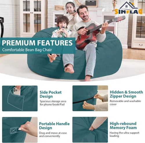 Vista 313 de Puf de 5 pies, puf grande con relleno de espuma viscoelástica, sofá puff esponjoso con funda de terciopelo holandés, puf redondo para sala de estar