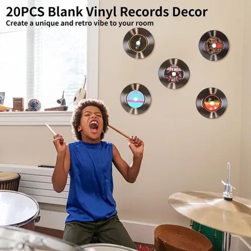 Vista 5 de Juego de 20 piezas de decoración de discos de vinilo en blanco, colección de collage de pared 5.6, pósteres de cubierta de álbum de Cd, decoración