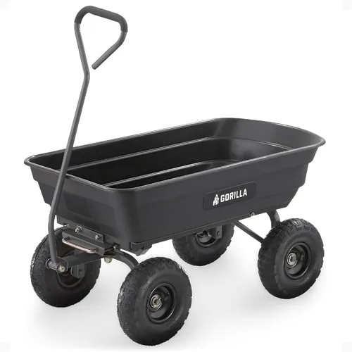 Gorilla Carts Poly Garden Carro Volquete, Tina de 4 Pies Cúbicos, Capacidad de Transporte de 600 Libras, Negro – Carretilla Utilitaria de Servicio