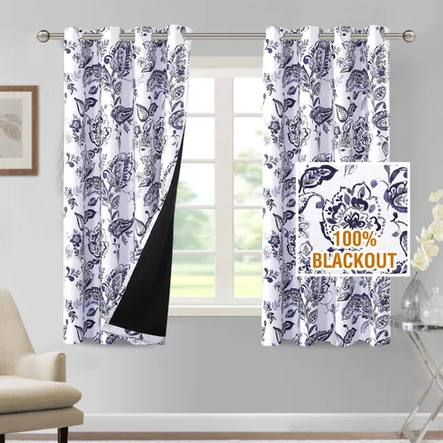 Vista 17 de H.VERSAILTEX Cortinas 100% de Opacidad para Sala de Estar Cortinas Opacas Florales de Camelia de 63 Pulgadas de Largo que Bloquean la Luz Cortinas