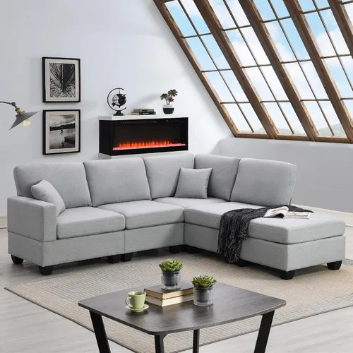 Vista 109 de Quarte Sofá seccional en forma de U, sofá modular con dos asientos individuales, dos sillas, combinación de bricolaje, tela de hilo en bucle Beige/5