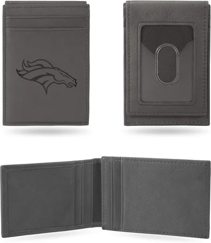 Vista 23 de Rico Industries - Cartera de bolsillo frontal con grabado láser NFL de fútbol, gris, compacta/cómoda/delgada