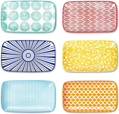 Selamica Platos rectangulares de ensalada, platos de postre de cerámica de 7.1 pulgadas, platos pequeños para aperitivos, aperitivos, sushi, frutas,