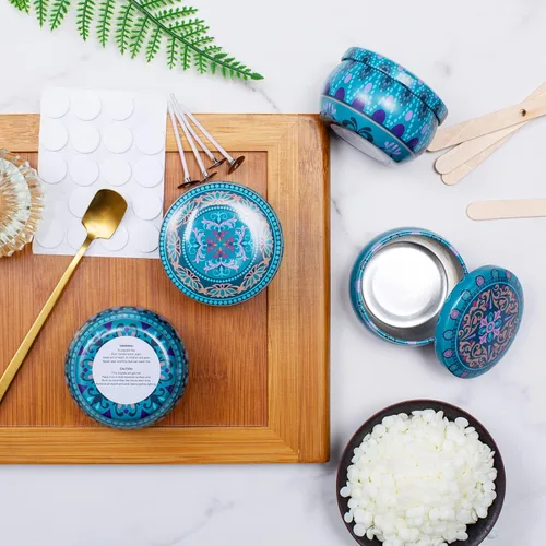 Vista 5 de Domivirgo - Latas de vela con tapas, recipientes redondos de hojalata de 2.2 onzas con mechas, soporte para mechas, calcomanías de mecha para hacer