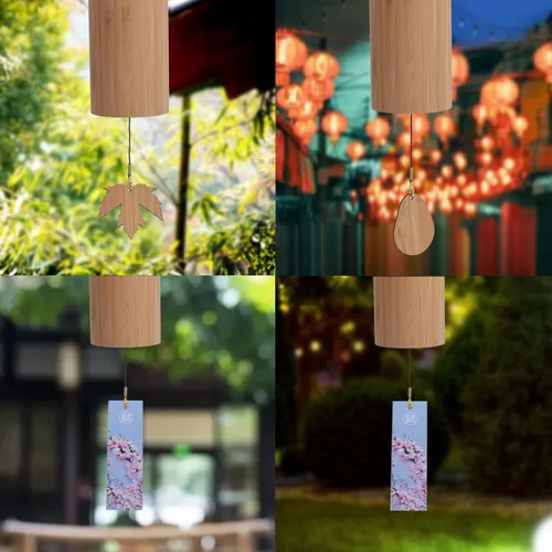 Vista 3 de Campanas de meditación, campanillas de viento de bambú, campanillas de viento de madera para curación de sonido, meditación, relajación, regalo