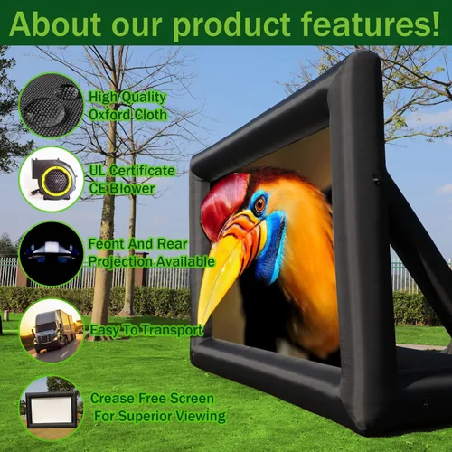 Vista 2 de Pantalla de proyector de película inflable de 16 pies, pantalla de proyector para interiores y exteriores con bolsa de transporte para proyección