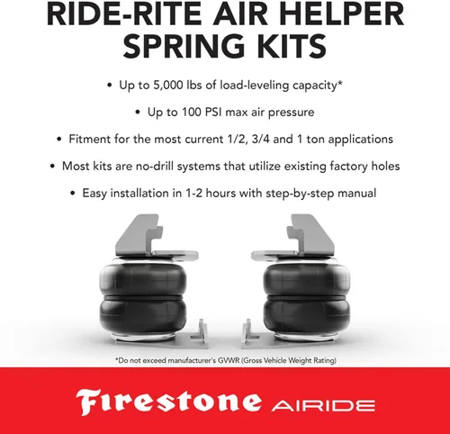 Vista 3 de Firestone Airide 2594 Ride-Rite - Kit de resortes de aire traseros para Titan XD 2016-2021 5-100 PSI Capacidad de carga de 5,000 libras