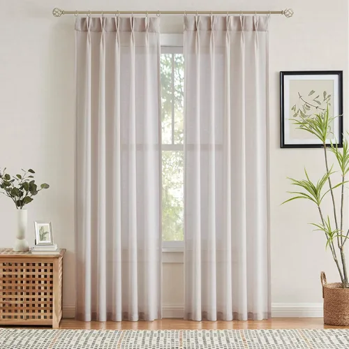 Enactex Cortinas plisadas de lino con textura de 84 pulgadas para filtrar la luz, para sala de estar, cortinas semitransparentes para privacidad y