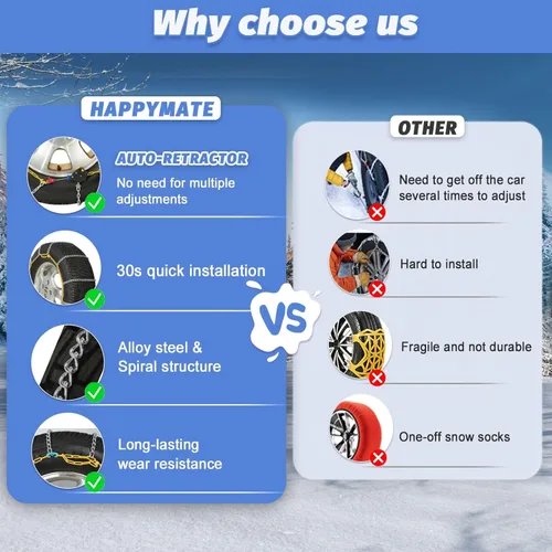 Vista 3 de Cadenas de nieve para automóviles, 2 x 12 mm, instalación rápida de 30 segundos de cadenas de neumáticos con tensor automático, cadena de tracción