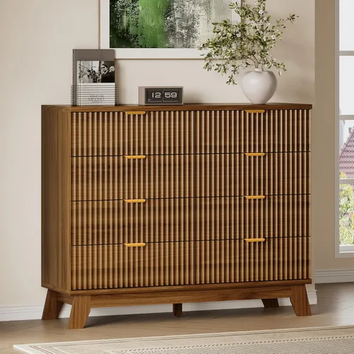 Vista 34 de BORNOON Cómoda acanalada de 7 cajones, cómoda bohemia moderna de 47.2 pulgadas de ancho, soporte de madera para dormitorio, sala de estar, armario