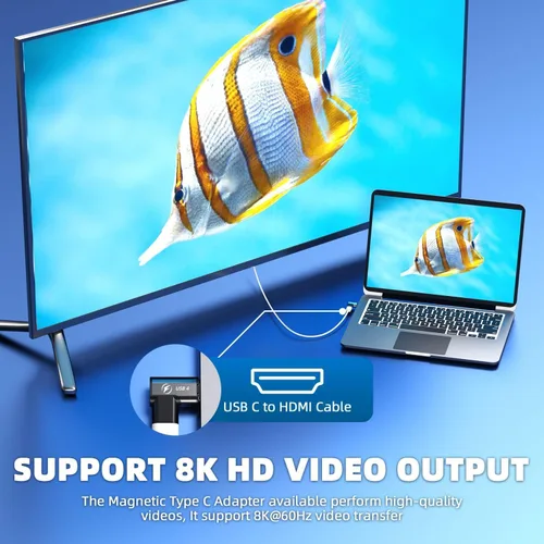 Vista 6 de Adaptador magnético USB tipo C, (1 unidad), adaptador USB C magnético de 24 pines con PD de 140 W, USB4, transferencia de datos de 20 Gbps 8K 60Hz