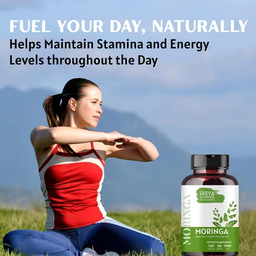 Vista 7 de Cápsula de Moringa de 1000 mg (120 cápsulas), cápsulas de polvo de moringa hechas de polvo de hoja de moringa orgánica Nutrición integral sin OMG