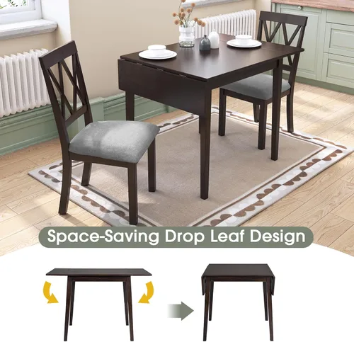 Vista 5 de P PURLOVE Juego de comedor de cocina de 3 piezas, juego de mesa de comedor de madera con mesa de comedor de hoja abatible y 2 sillas de comedor