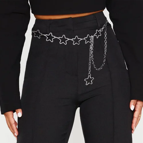 Vista 2 de HIQUACC Cinturón de cadena de cintura con borla larga para mujer, joyería corporal ajustable, cadena de vientre para vestido