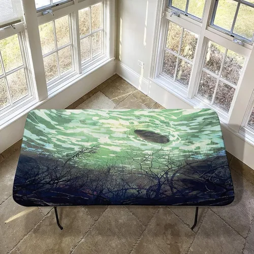 Vista 28 de Mantel ajustable elástico de granja, 24 x 36 pulgadas, mantel rectangular para mesa plegable de 3 pies, estampado de árboles de pinos de invierno