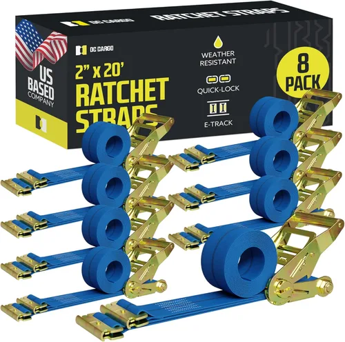 Vista 23 de Correas de Trinquete E Track para Sujeción de Carga, (Paquete de 2) 2 x 7 Correas de Trinquete Azules de Servicio Pesado, Correa de Trinquete