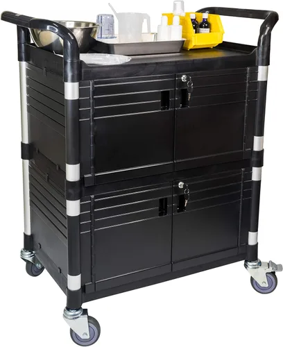 Vista 3 de Jabo Equip Commercial - Carrito médico con ruedas para gabinetes de servicio pesado, con 2 puertas bloqueables, carrito de laboratorio escolar