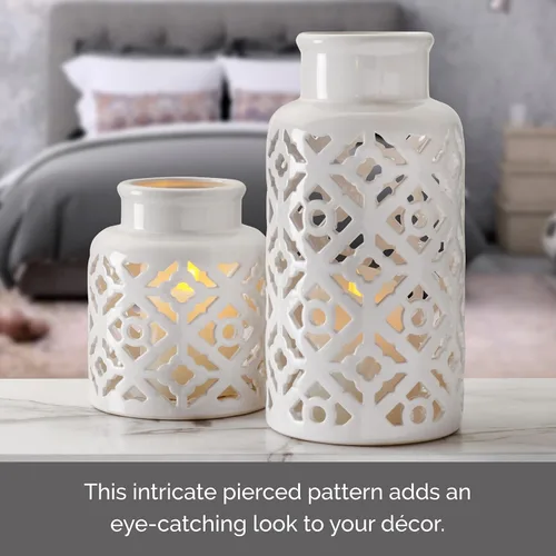 Vista 3 de Elements Jarrones de cerámica perforados para sala de estar, comedor, dormitorio, oficina, decoración del hogar, decoración de granja, centro