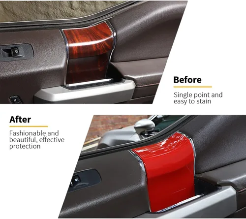 Vista 7 de JeCar 4 piezas de cubierta de panel de manija interior roja para Ford F150 2015-2020 accesorios interiores