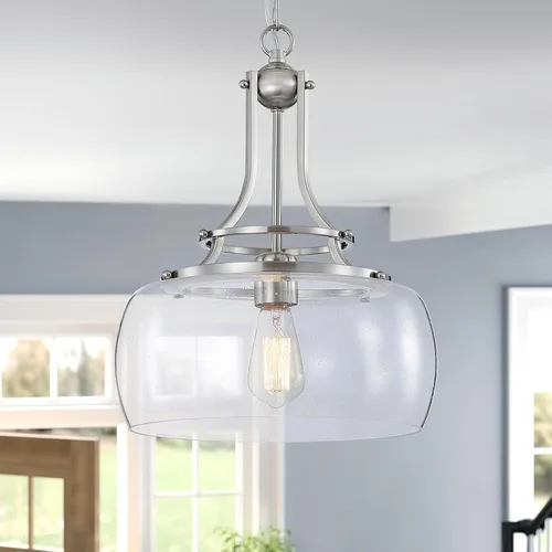 Vista 10 de WUZUPS Candelabro rústico rústico industrial redondo para techo, lámpara LED con pantallas de vidrio transparente para comedor, cocina, isla