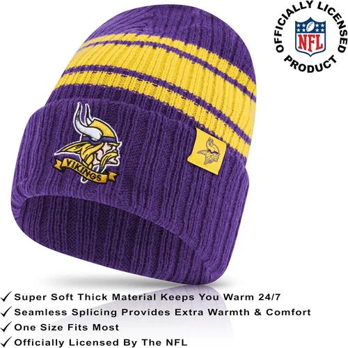 Vista 45 de Ultra Game Adults NFL Official Super Soft Team Stripe Winter Beanie Knit Hat with Extra Warm Touch Screen Gloves