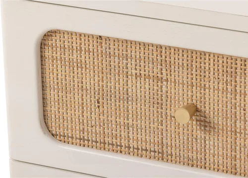 Vista 33 de LONYKE Cómoda de mimbre de ratán, cómoda de 3 cajones, gabinete de almacenamiento de madera con acabado blanco crema, mesa decorativa moderna