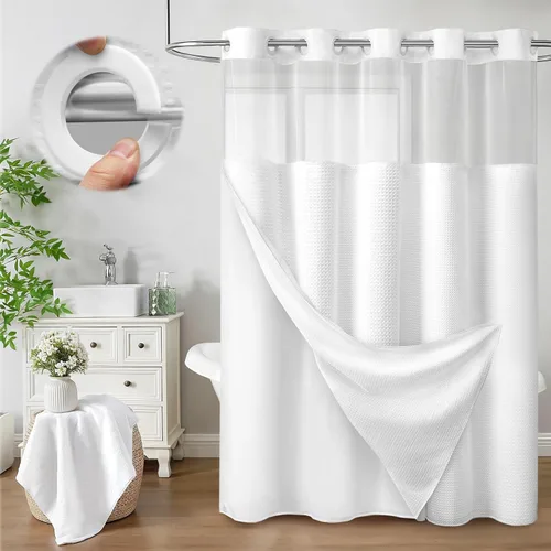 Vista 21 de Aqua - Juego de cortina de ducha y forro sin gancho, cortina de ducha waffle de hotel con forro 75" L x 72" A