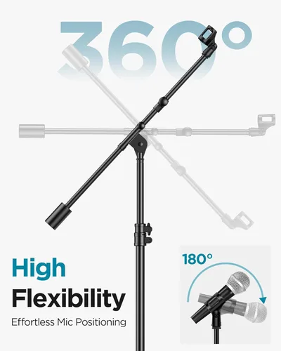 Vista 7 de InnoGear Soporte de micrófono, altura máxima de 82.28 pulgadas, soporte de micrófono de piso con brazo desmontable y base con peso para Blue Yeti