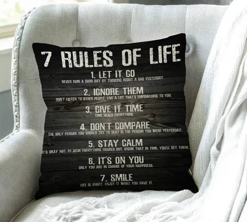 Vista 3 de Swono Funda de cojín de lino y algodón con citas motivacionales de 7 reglas de la vida, 18 x 18 pulgadas para sofá Sw-001